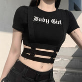 Baby Girl Letter Printed Sexy Cropped Slim Shirt